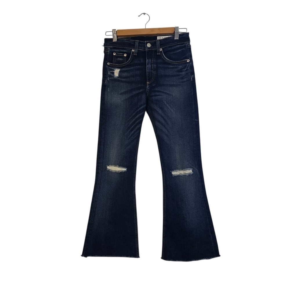 Rag & Bone 10 inch Crop Flare Jeans in Blue Distressed